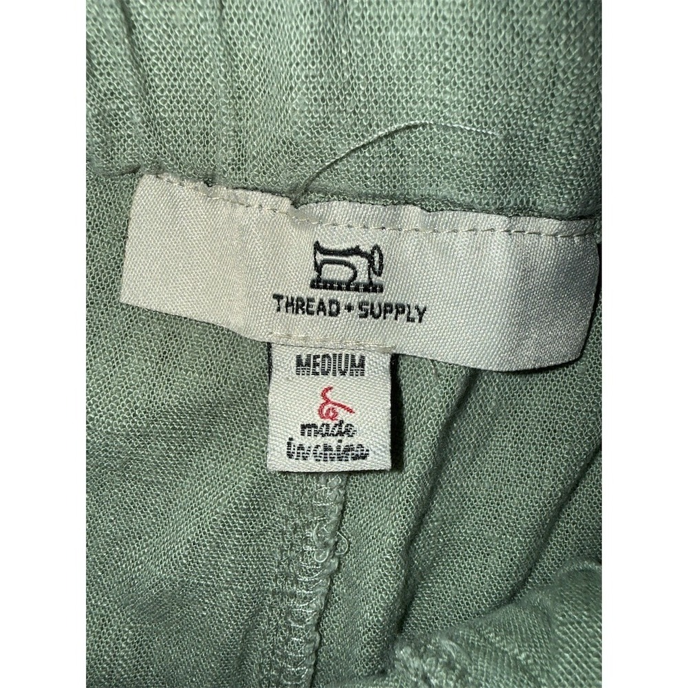 Thread + Supply Pant Womens M Sage Green Wide Leg Drawstring Elastic linen blend - Picture 2 of 9